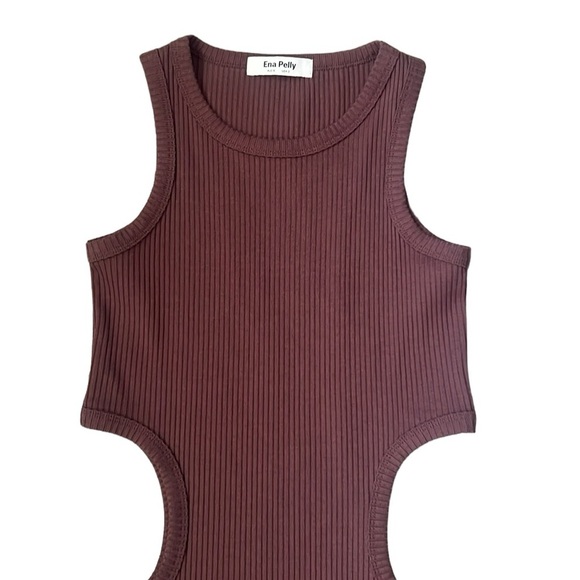 ENA PELLY Billie Racer Side Cutout Ribbed Maxi Dress Chocolate Brown Sz 2 - Picture 6 of 9